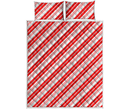 Red And White Candy Cane Stripe Print Quilt Bed Set