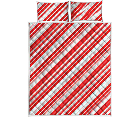 Red And White Candy Cane Stripe Print Quilt Bed Set