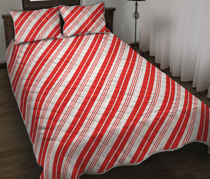 Red And White Candy Cane Stripe Print Quilt Bed Set