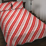Red And White Candy Cane Stripe Print Quilt Bed Set