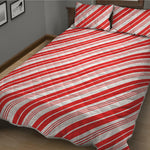 Red And White Candy Cane Stripe Print Quilt Bed Set