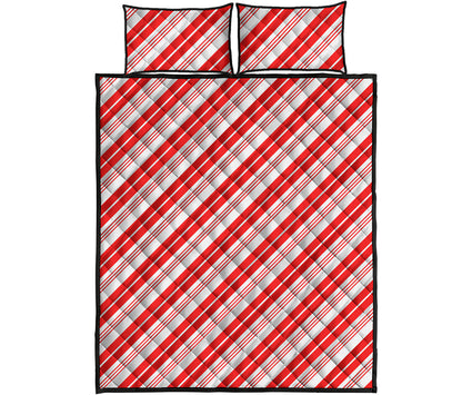 Red And White Candy Cane Stripe Print Quilt Bed Set