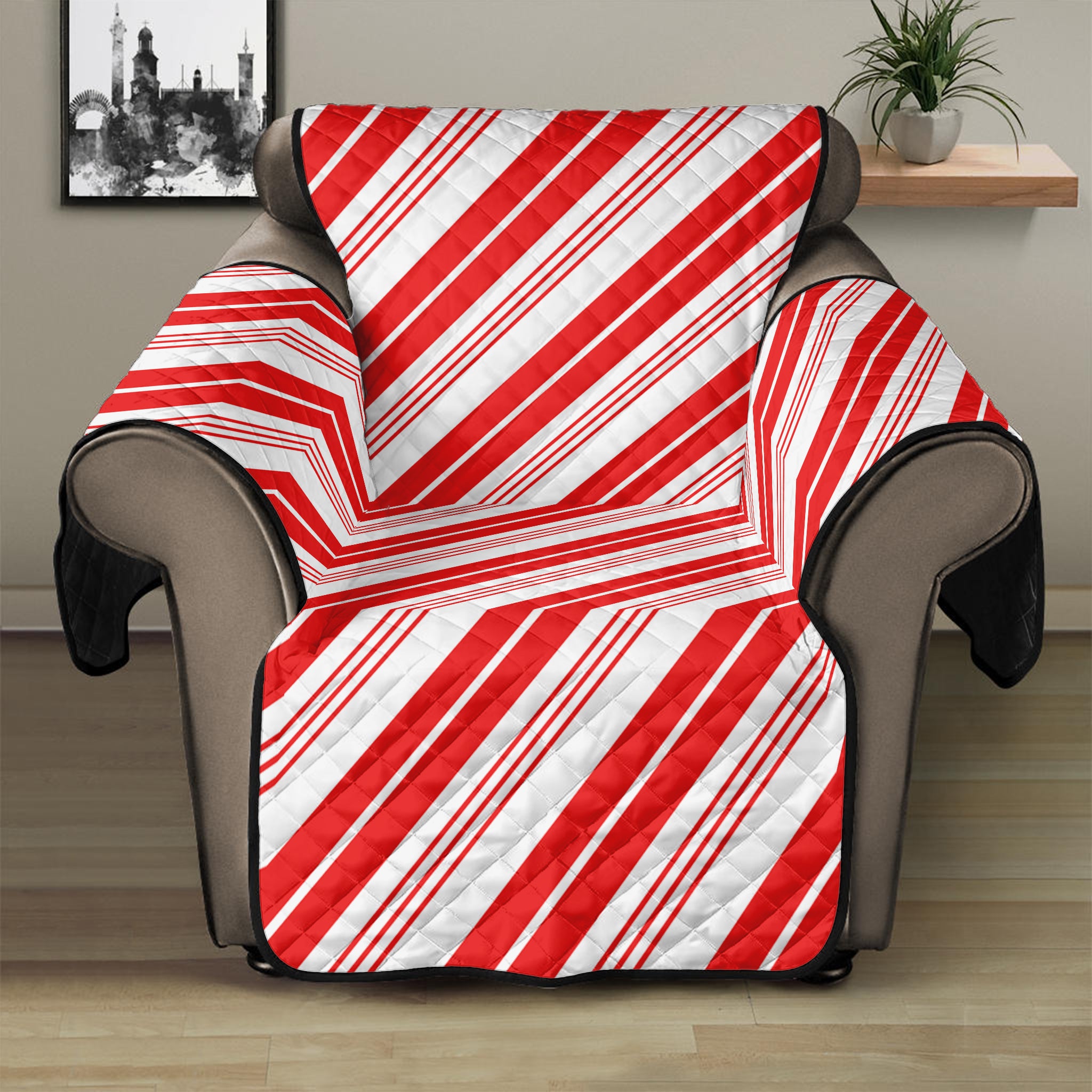 Red And White Candy Cane Stripe Print Recliner Protector