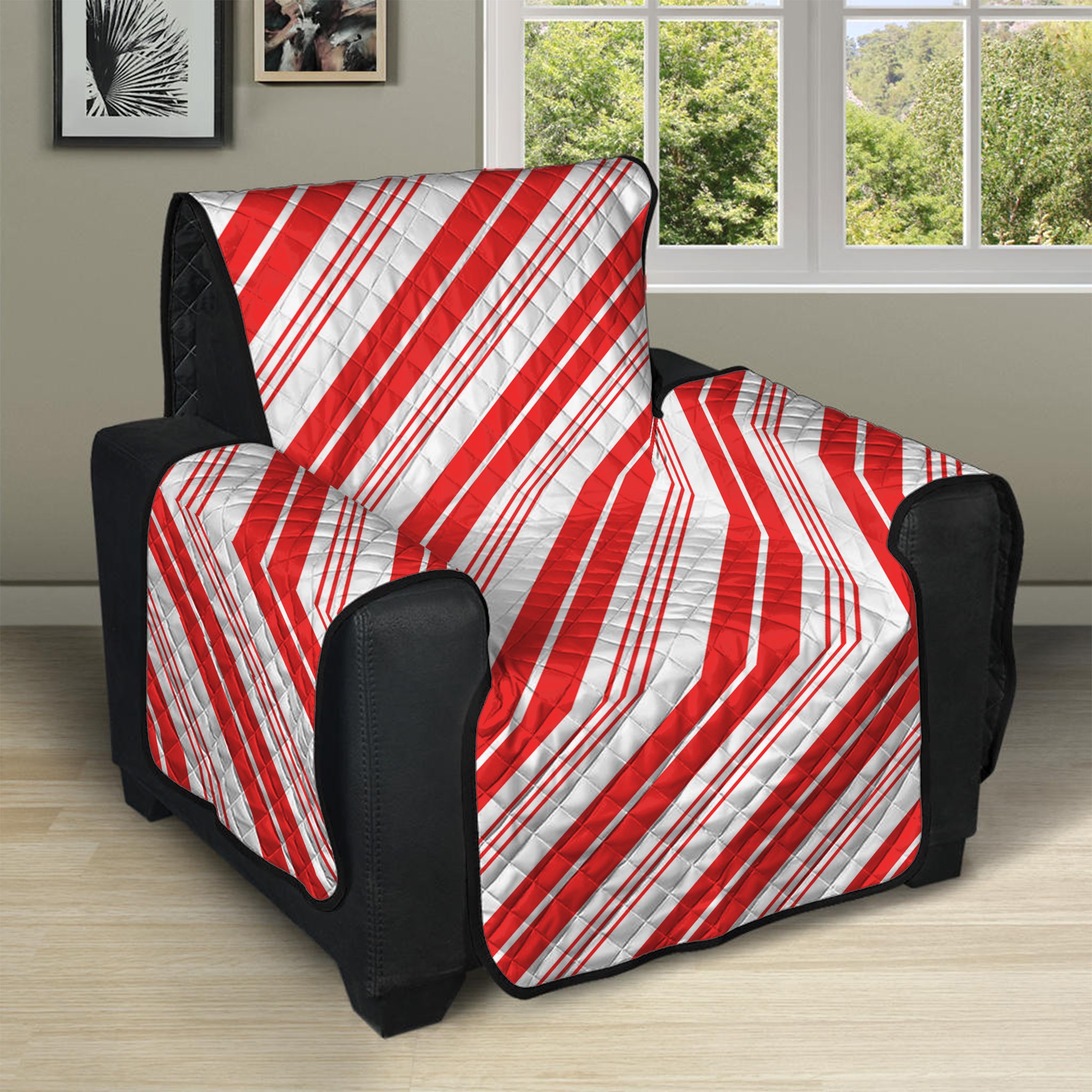 Red And White Candy Cane Stripe Print Recliner Protector