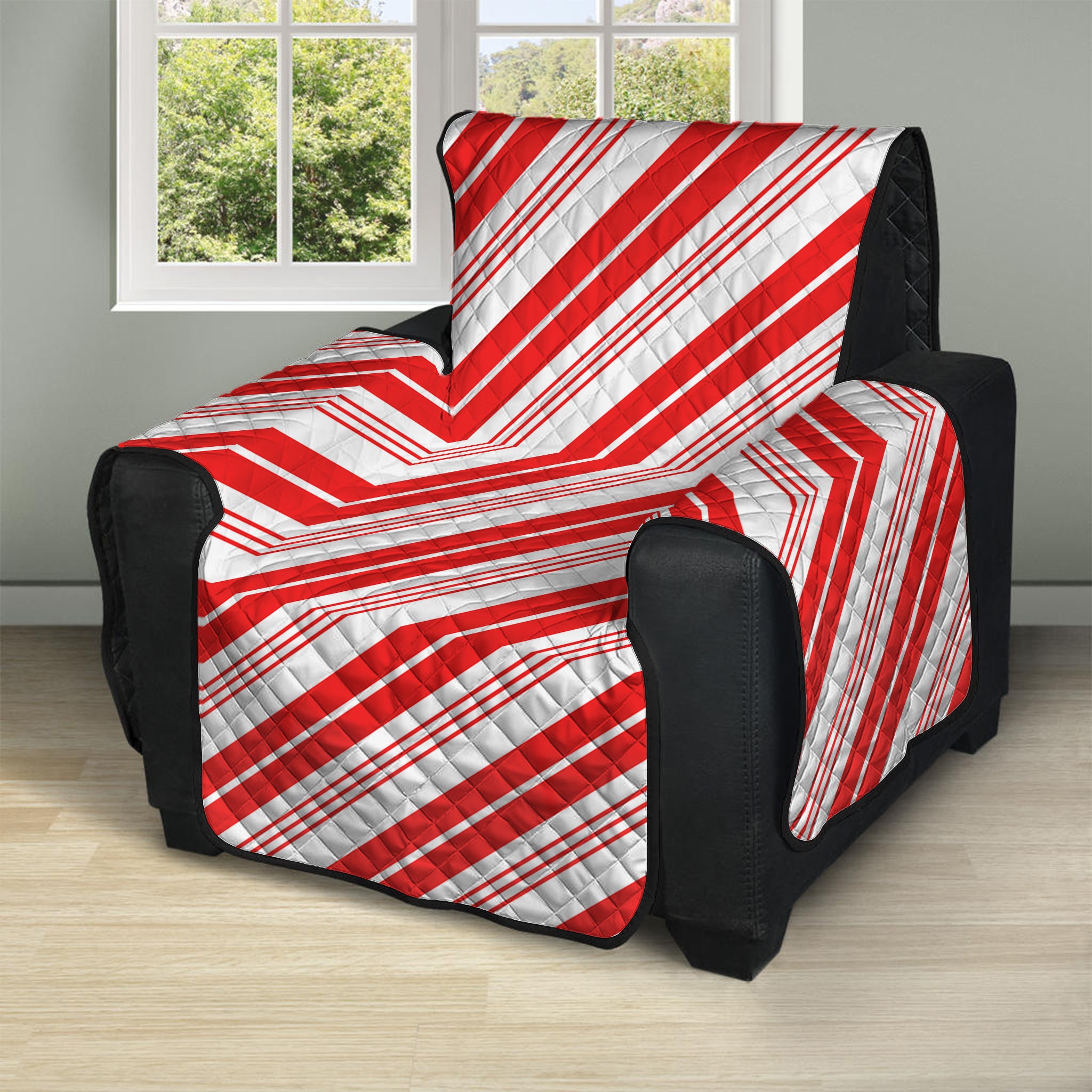 Red And White Candy Cane Stripe Print Recliner Protector