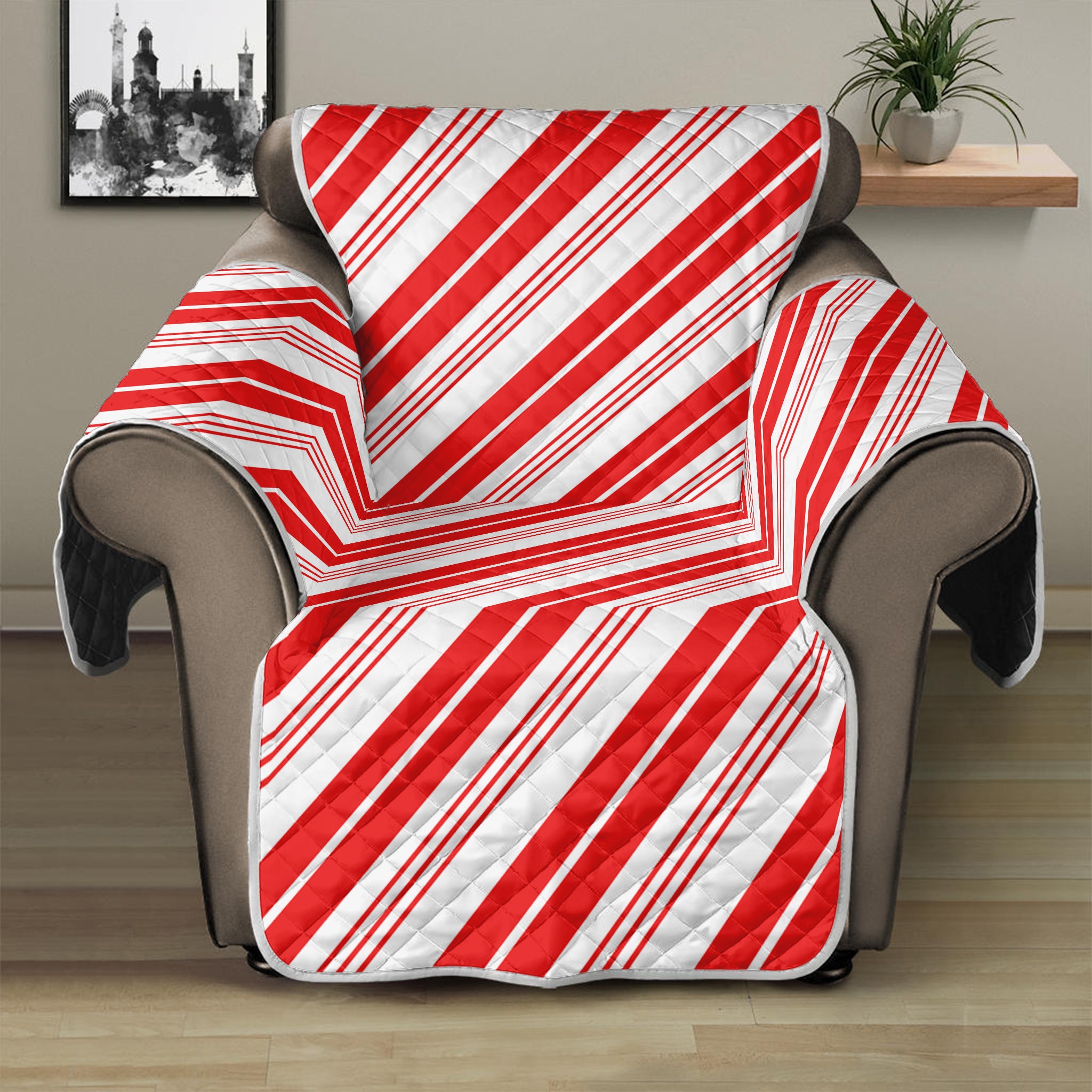 Red And White Candy Cane Stripe Print Recliner Protector