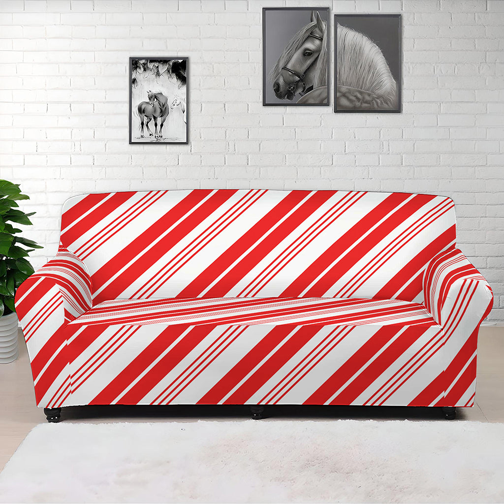 Red And White Candy Cane Stripe Print Sofa Cover