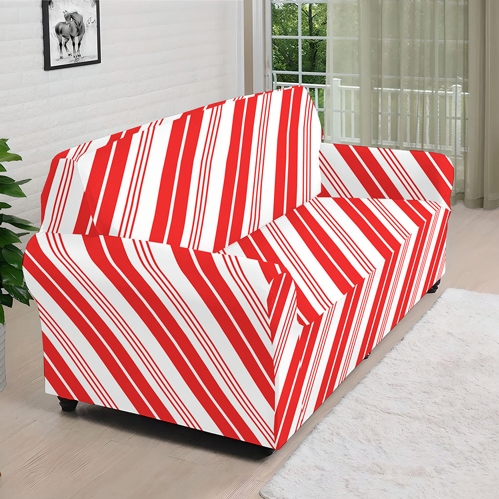 Red And White Candy Cane Stripe Print Sofa Cover