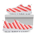Red And White Candy Cane Stripe Print White Running Shoes