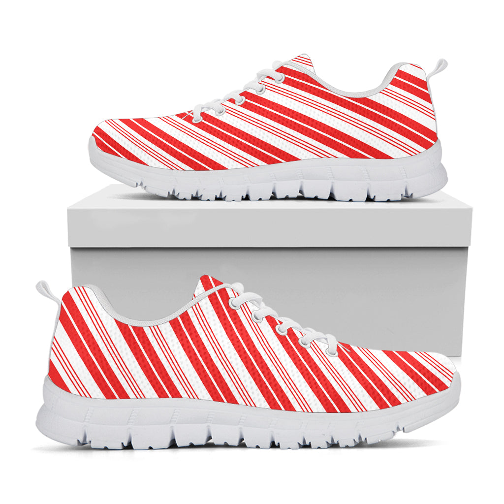 Red And White Candy Cane Stripe Print White Sneakers