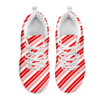 Red And White Candy Cane Stripe Print White Sneakers