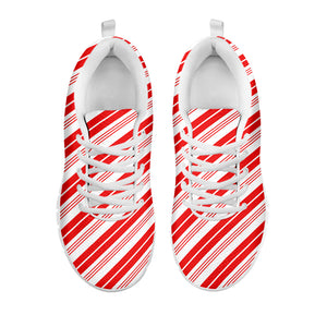 Red And White Candy Cane Stripe Print White Sneakers