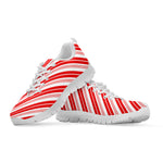 Red And White Candy Cane Stripe Print White Sneakers