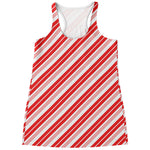 Red And White Candy Cane Stripe Print Women's Racerback Tank Top