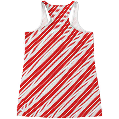 Red And White Candy Cane Stripe Print Women's Racerback Tank Top