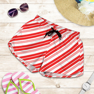 Red And White Candy Cane Stripe Print Women's Shorts