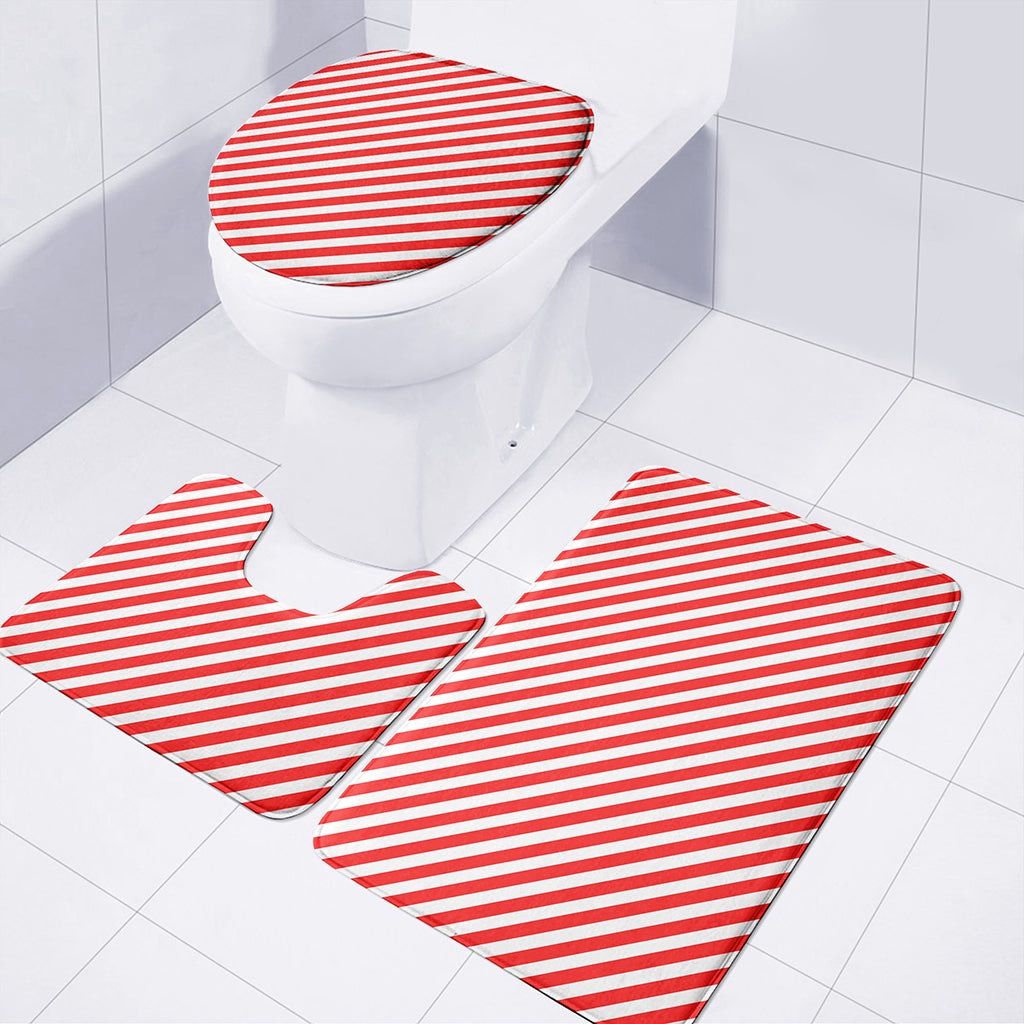 Red And White Candy Cane Striped Print 3 Piece Bath Mat Set