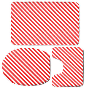 Red And White Candy Cane Striped Print 3 Piece Bath Mat Set