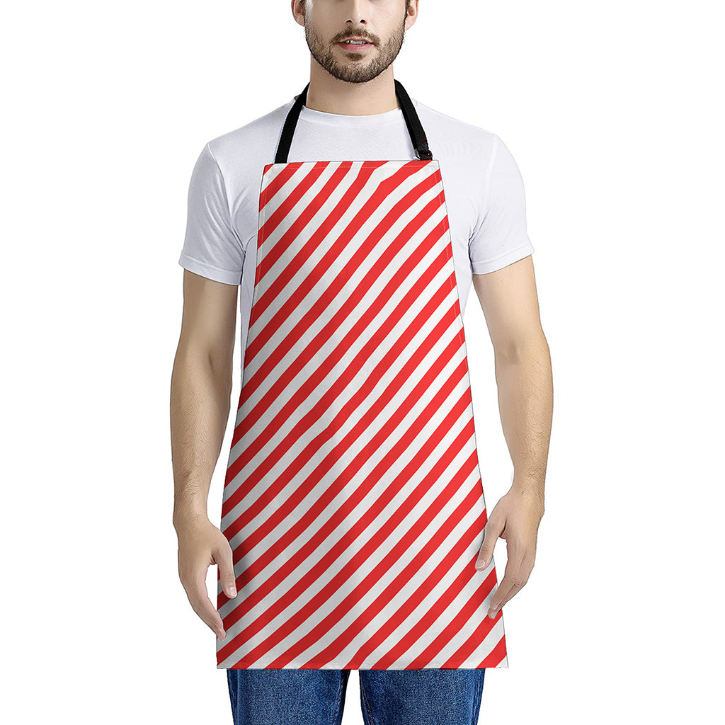 Red And White Candy Cane Striped Print Apron