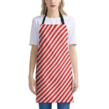 Red And White Candy Cane Striped Print Apron