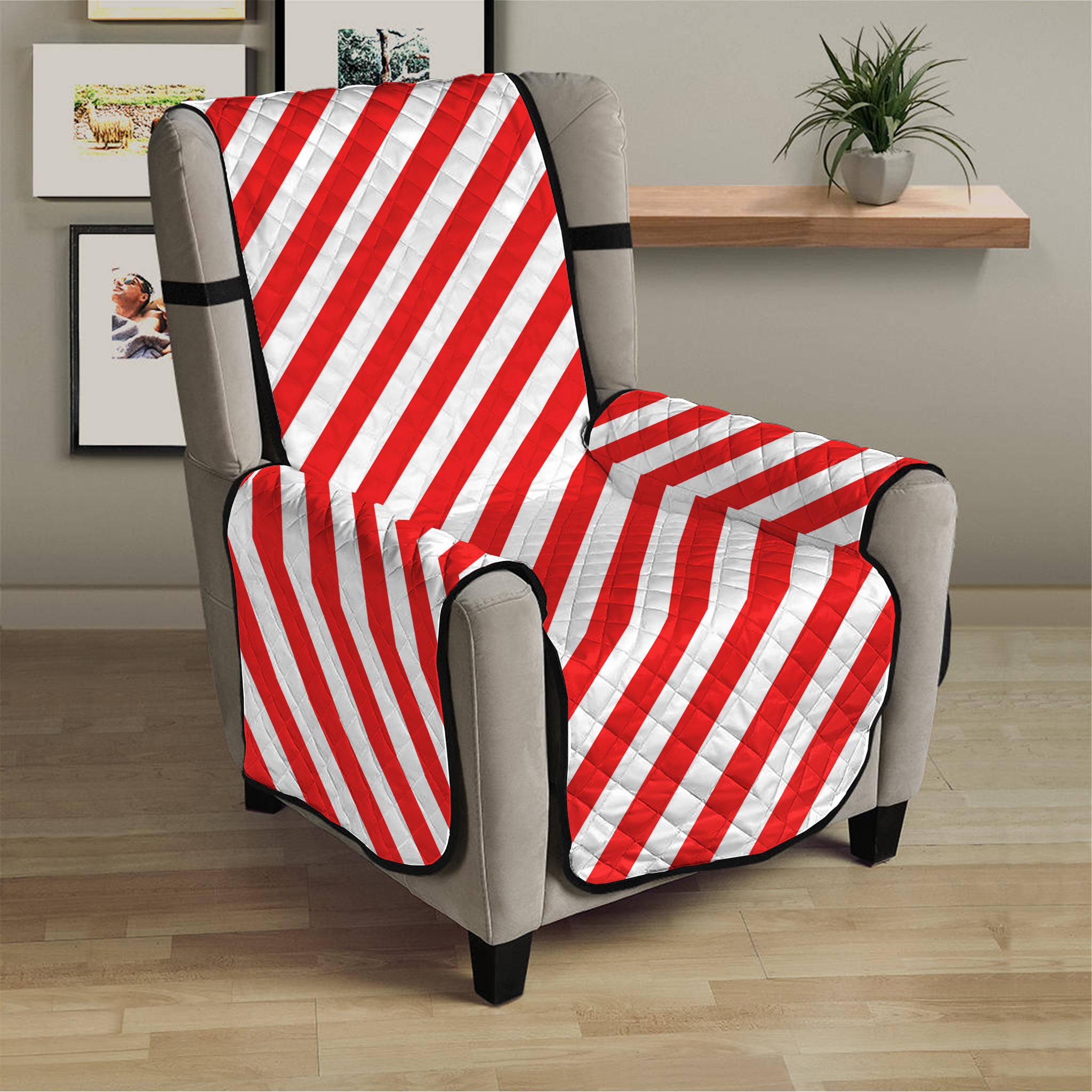 Red And White Candy Cane Striped Print Armchair Protector