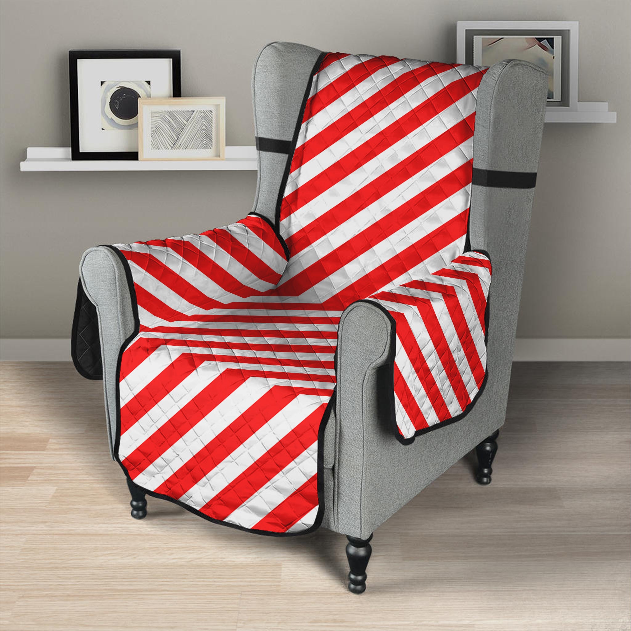 Red And White Candy Cane Striped Print Armchair Protector