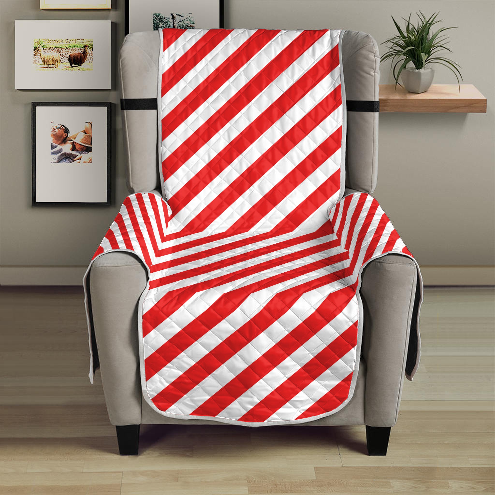 Red And White Candy Cane Striped Print Armchair Protector