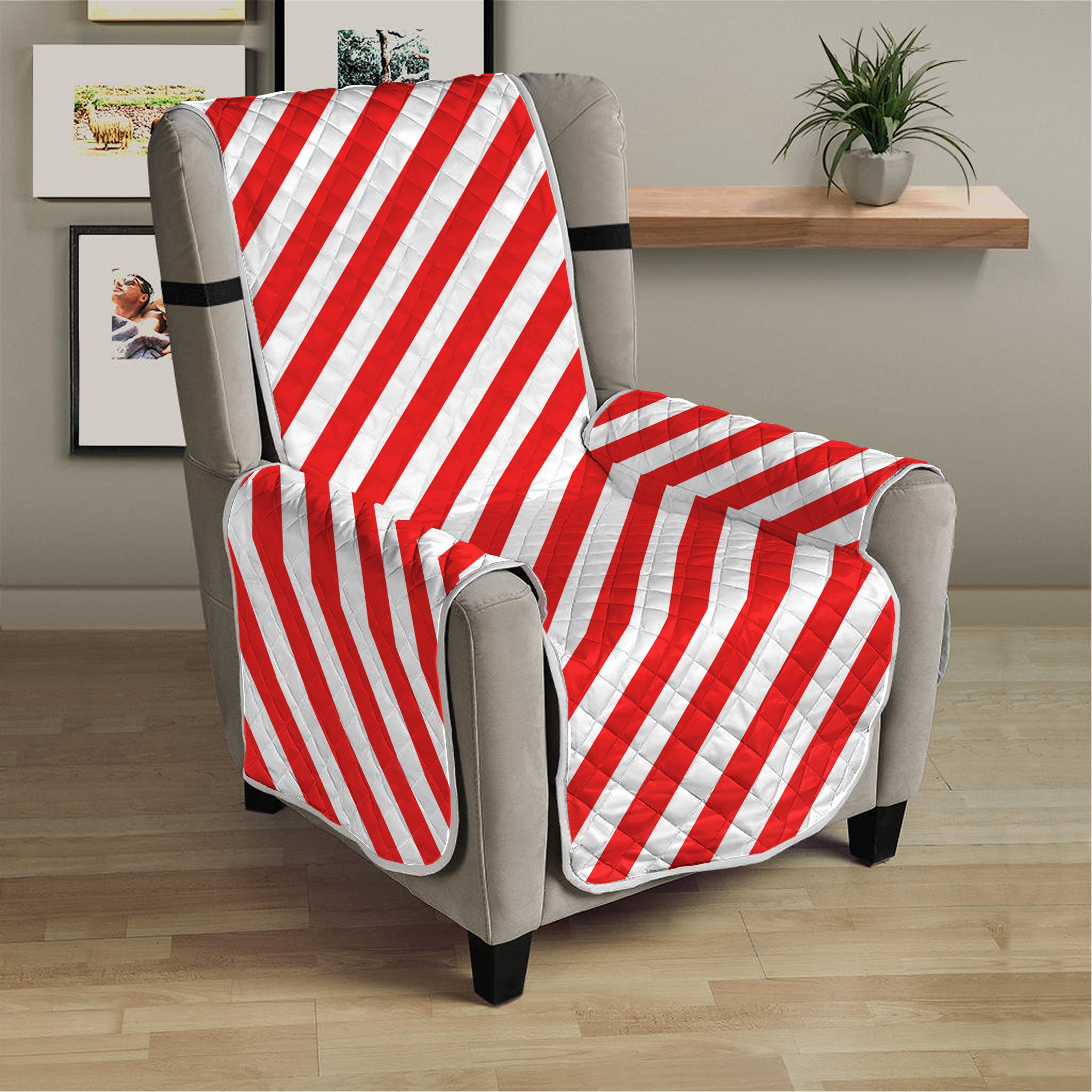 Red And White Candy Cane Striped Print Armchair Protector