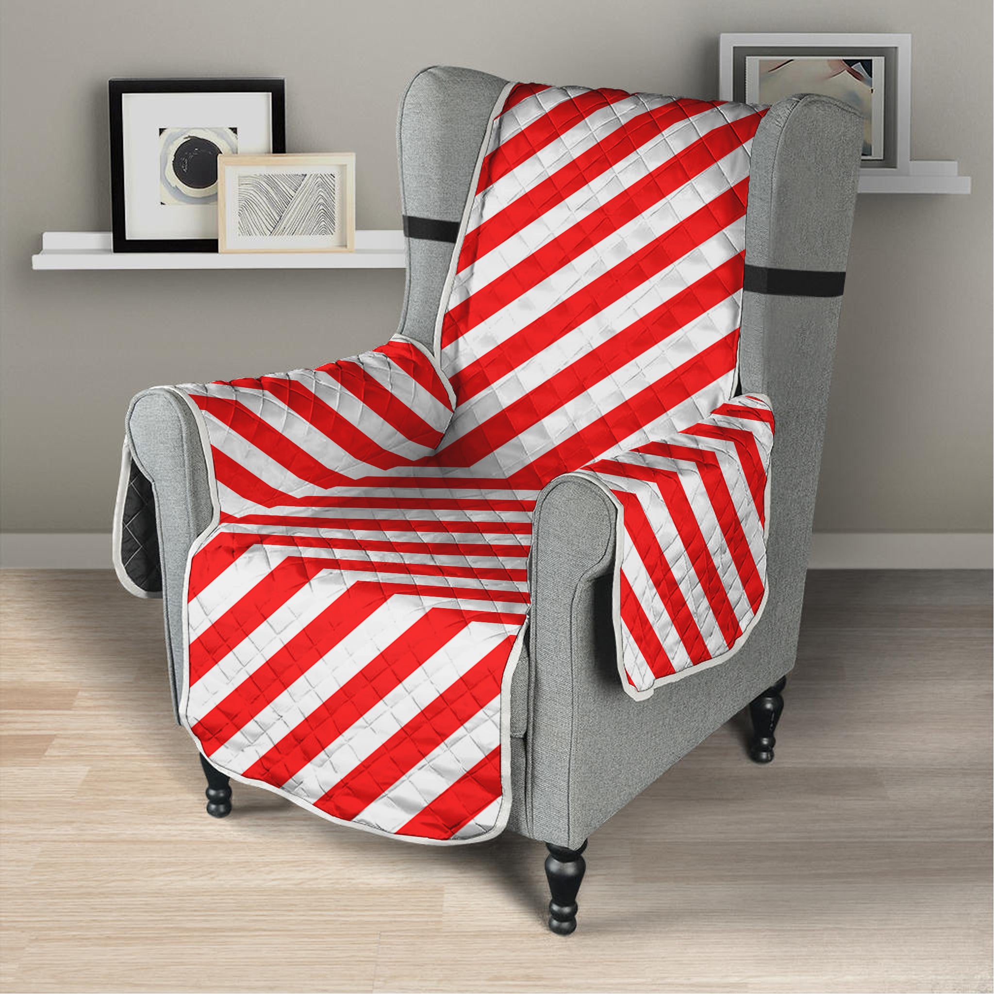 Red And White Candy Cane Striped Print Armchair Protector