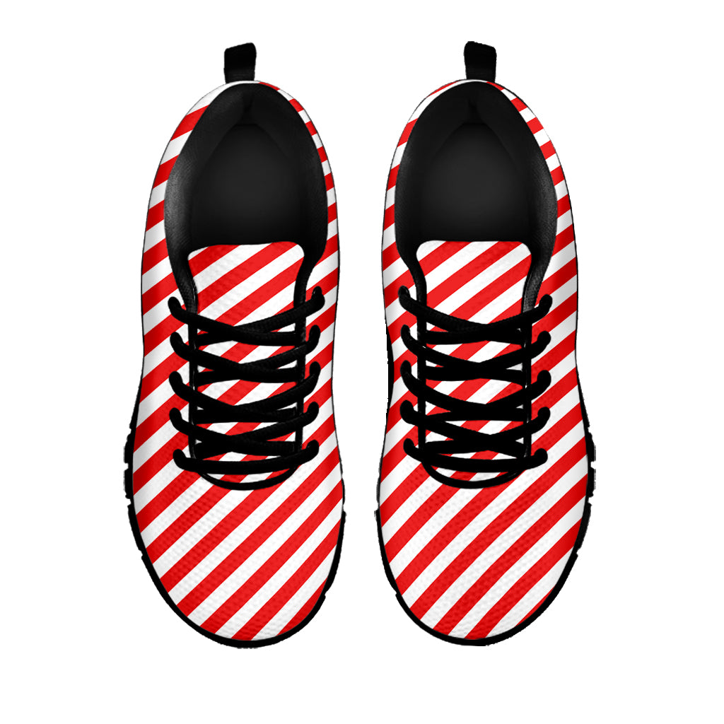 Red And White Candy Cane Striped Print Black Sneakers