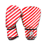 Red And White Candy Cane Striped Print Boxing Gloves