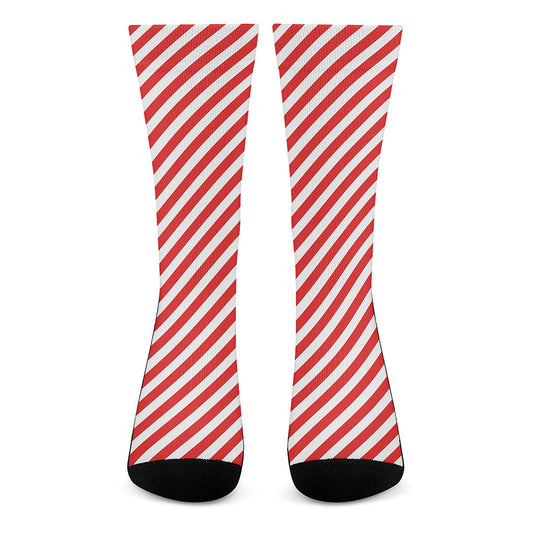 Red And White Candy Cane Striped Print Crew Socks