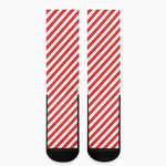 Red And White Candy Cane Striped Print Crew Socks