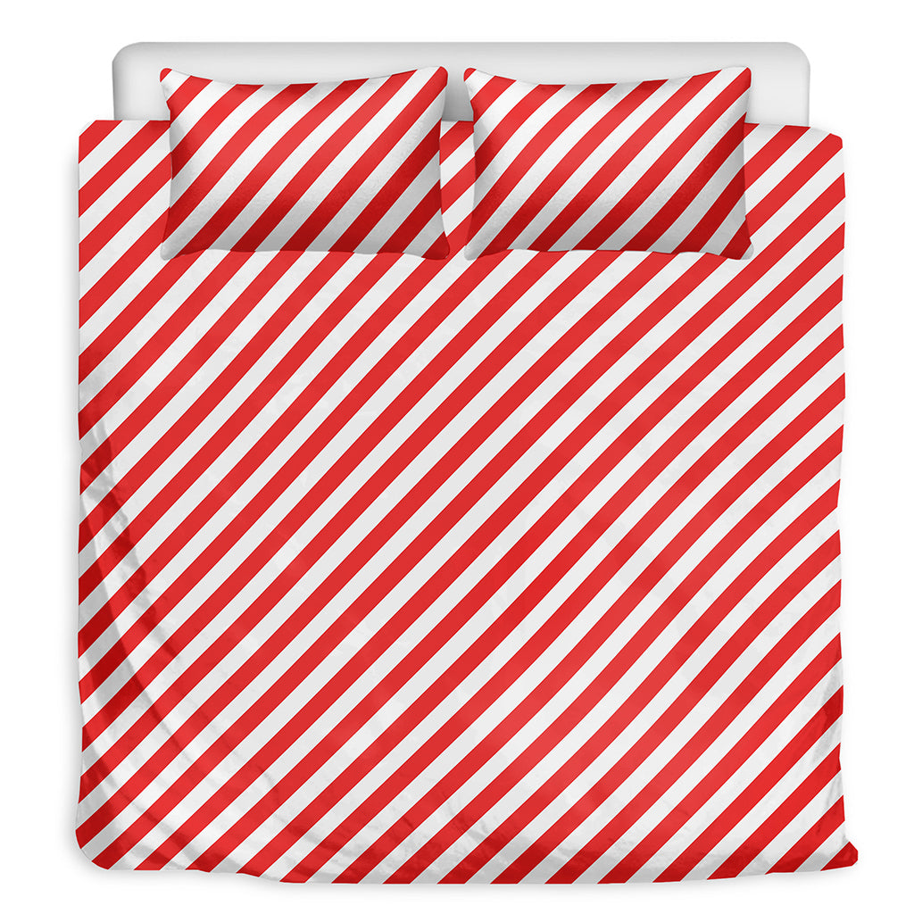 Red And White Candy Cane Striped Print Duvet Cover Bedding Set