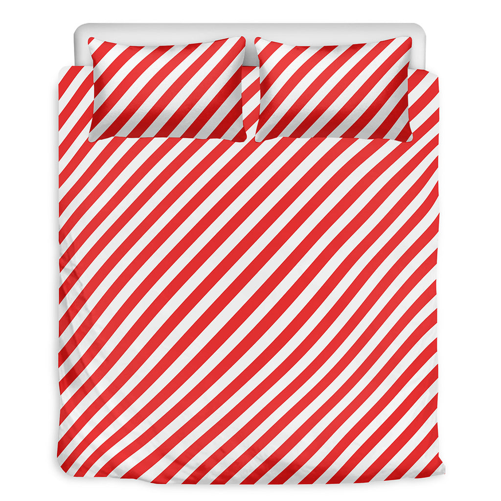 Red And White Candy Cane Striped Print Duvet Cover Bedding Set