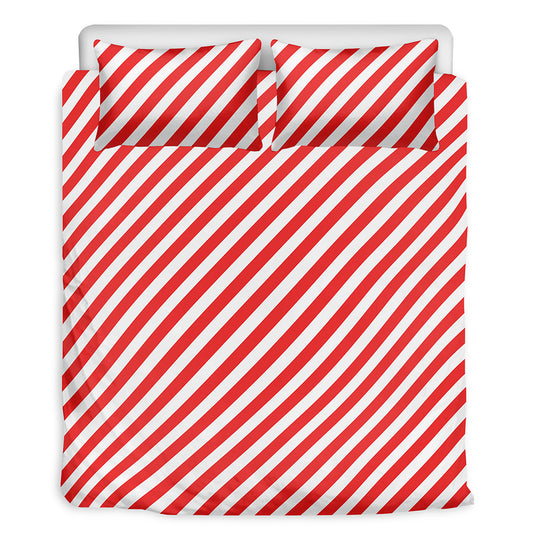Red And White Candy Cane Striped Print Duvet Cover Bedding Set