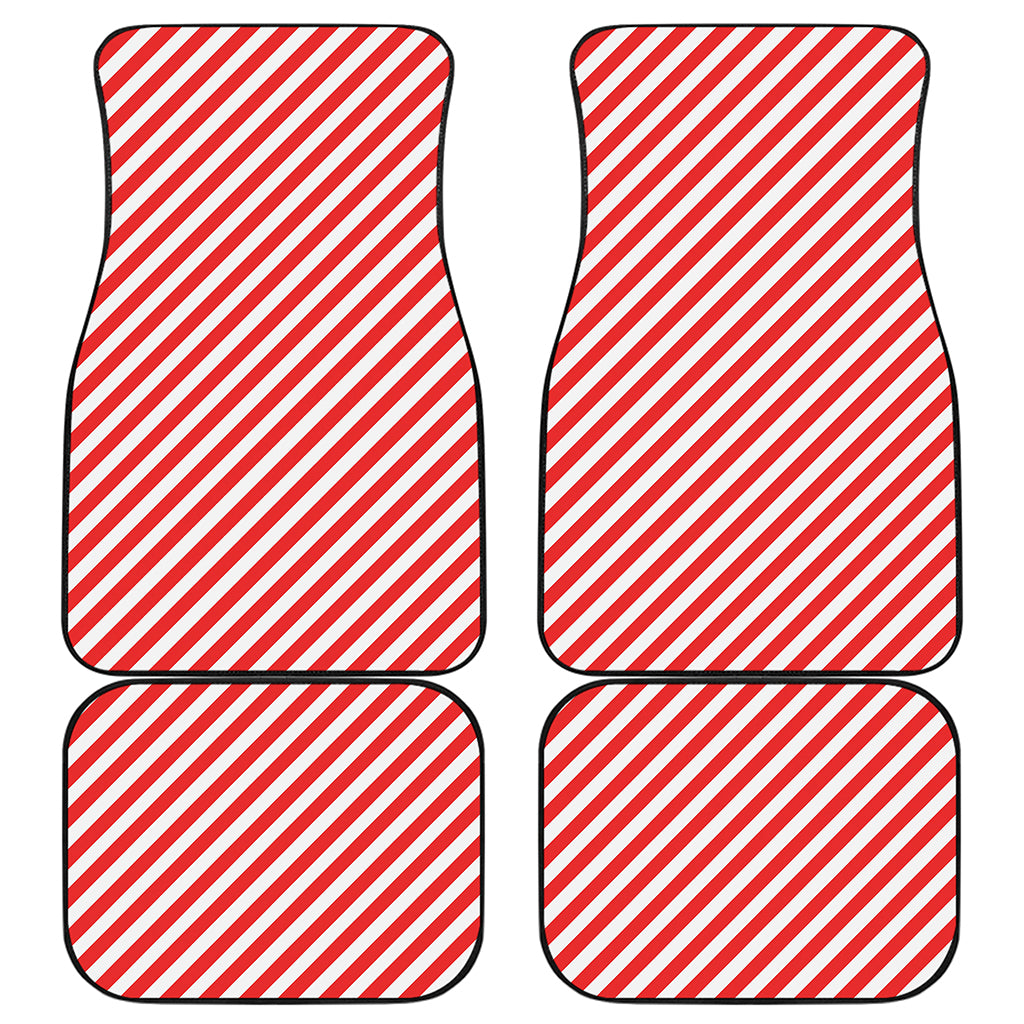 Red And White Candy Cane Striped Print Front and Back Car Floor Mats