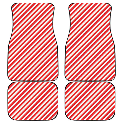 Red And White Candy Cane Striped Print Front and Back Car Floor Mats