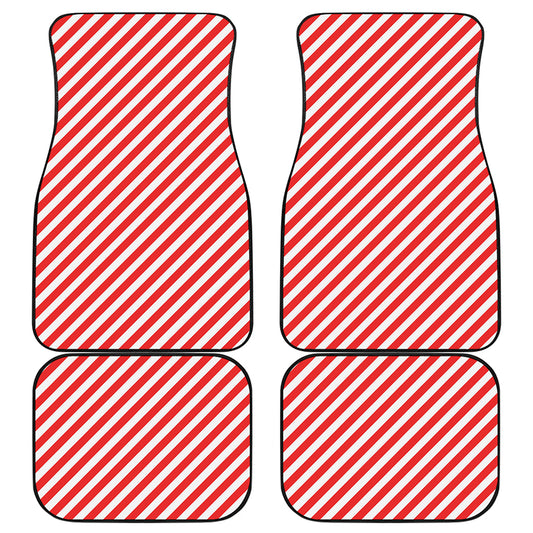 Red And White Candy Cane Striped Print Front and Back Car Floor Mats