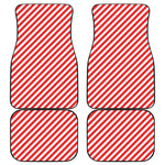 Red And White Candy Cane Striped Print Front and Back Car Floor Mats