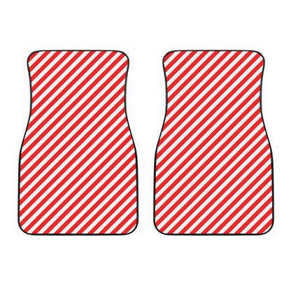 Red And White Candy Cane Striped Print Front Car Floor Mats