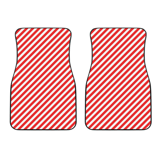 Red And White Candy Cane Striped Print Front Car Floor Mats