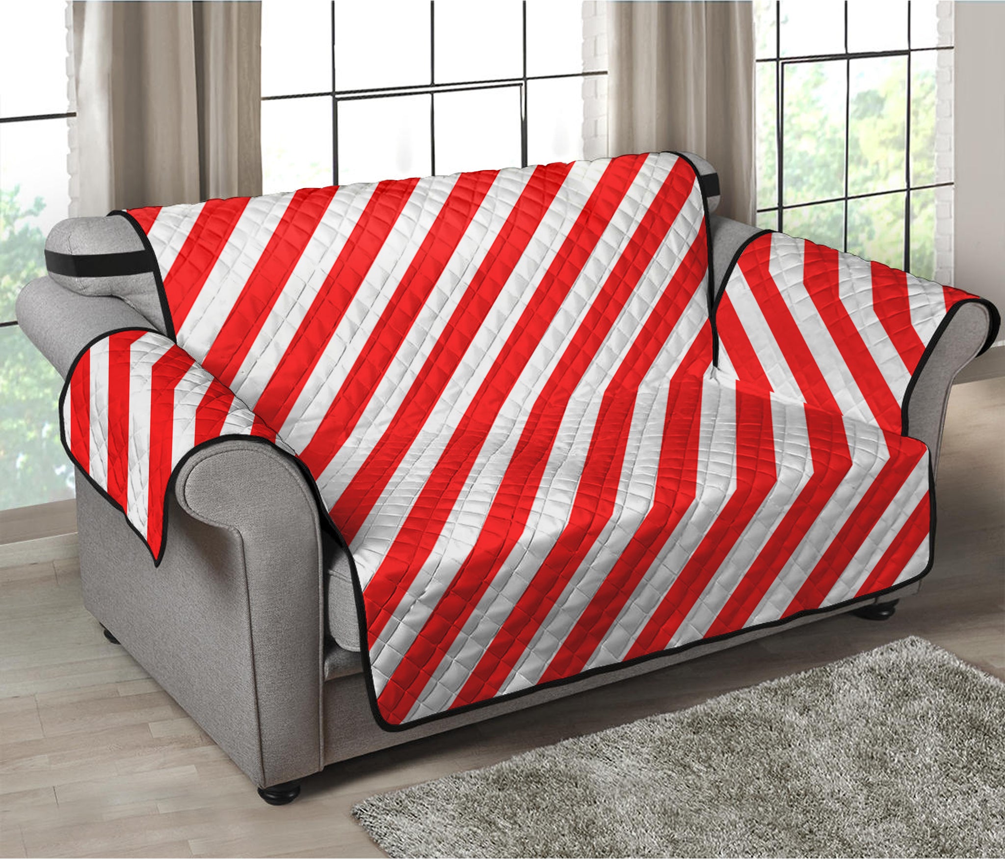 Red And White Candy Cane Striped Print Loveseat Protector