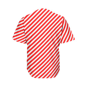 Red And White Candy Cane Striped Print Men's Baseball Jersey