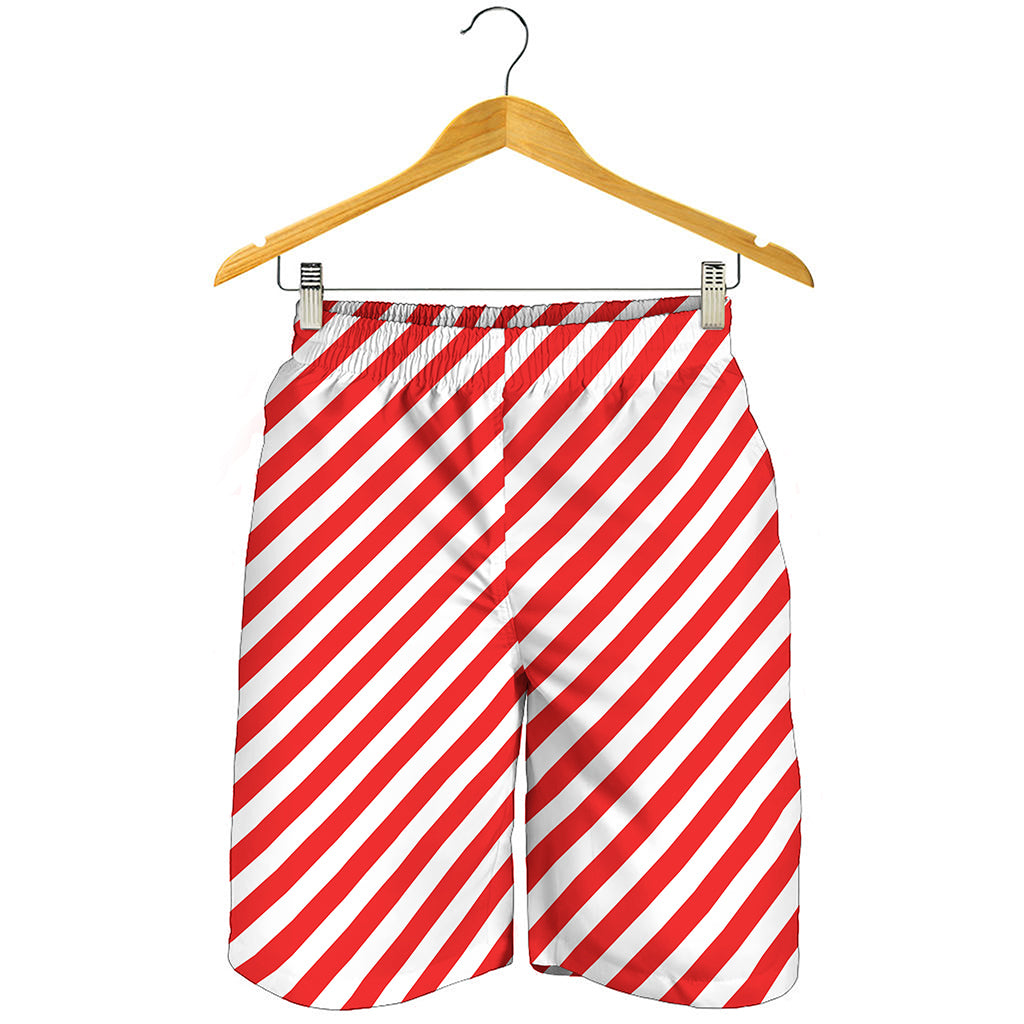 Red And White Candy Cane Striped Print Men's Shorts