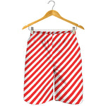 Red And White Candy Cane Striped Print Men's Shorts