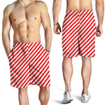 Red And White Candy Cane Striped Print Men's Shorts