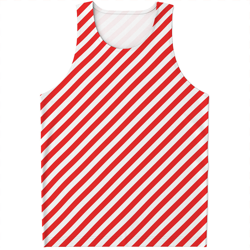 Red And White Candy Cane Striped Print Men's Tank Top