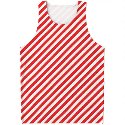 Red And White Candy Cane Striped Print Men's Tank Top