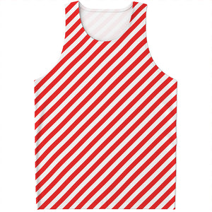 Red And White Candy Cane Striped Print Men's Tank Top